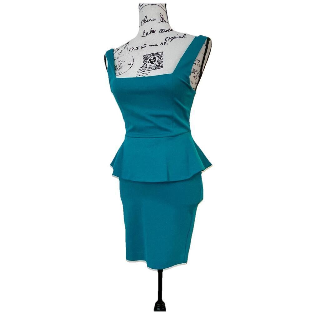 ALICE & OLIVIA DRESS POPPY PEPLUM MIDI SZ 2 TEAL FITTED BODICE QUIET LUXURY CORE - Picture 9 of 16